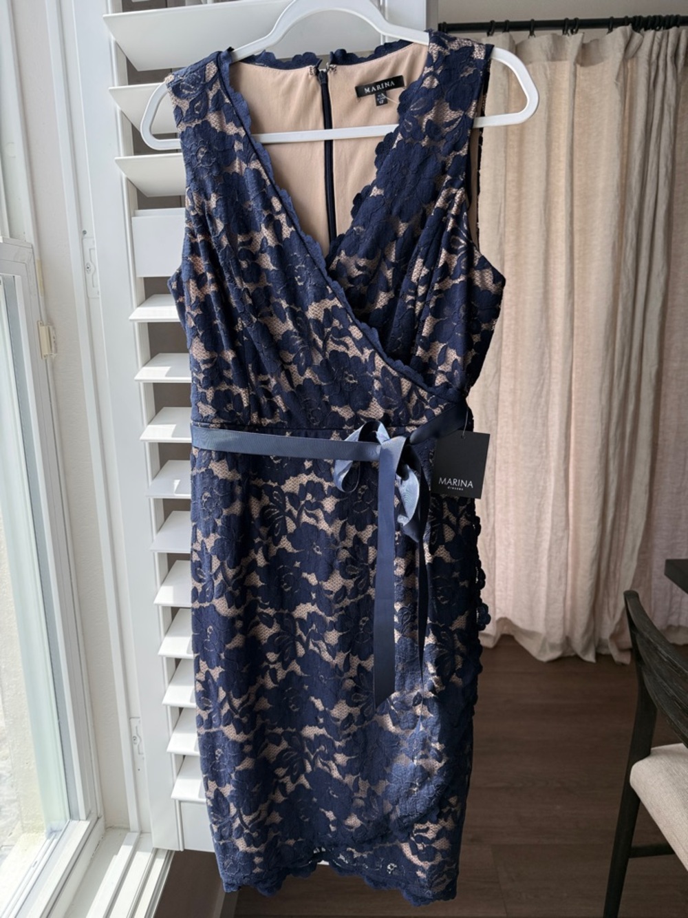 MARINA Lace navy Midi Dress Size 12 New With Tags